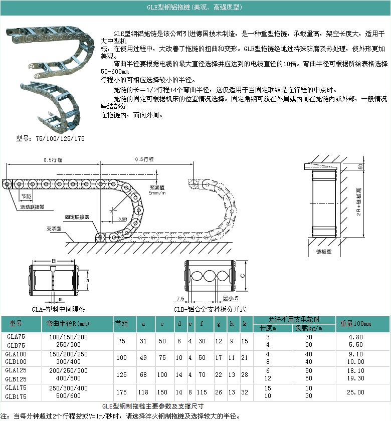 GLE型钢铝拖链